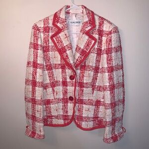 Hauber Red White Tweed Metallic Blazer Alpaca Wool Blend 8